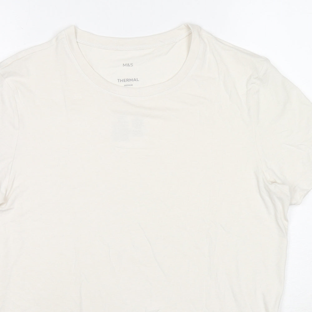Marks and Spencer Mens White Acrylic T-Shirt Size M Round Neck