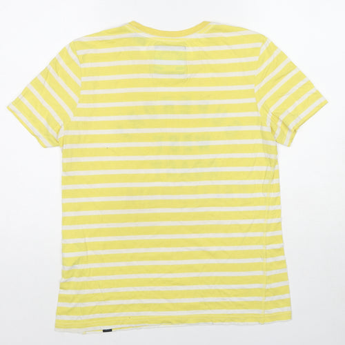 Superdry Womens Yellow Striped Polyester Basic T-Shirt Size 12 Crew Neck