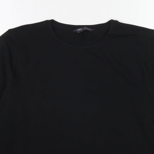 Marks and Spencer Womens Black Cotton Basic T-Shirt Size 16 Crew Neck