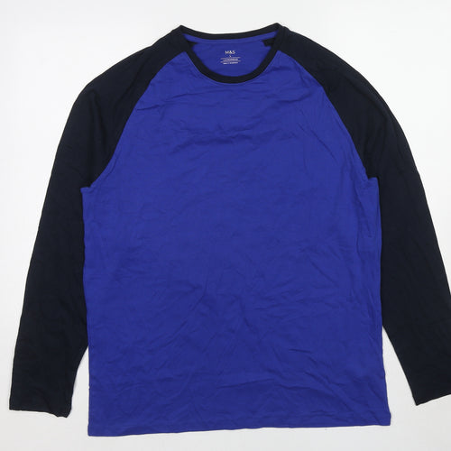 Marks and Spencer Mens Blue Colourblock Cotton T-Shirt Size L Round Neck