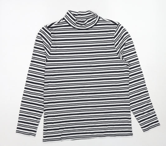 Marks and Spencer Womens Black Striped Cotton Basic T-Shirt Size 14 Mock Neck