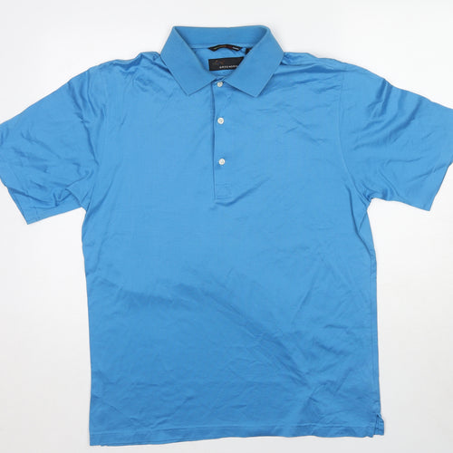 Greg Norman Mens Blue Cotton Polo Size M Collared Button