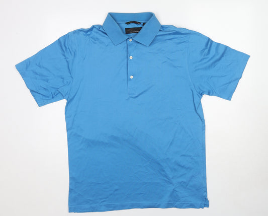 Greg Norman Mens Blue Cotton Polo Size M Collared Button