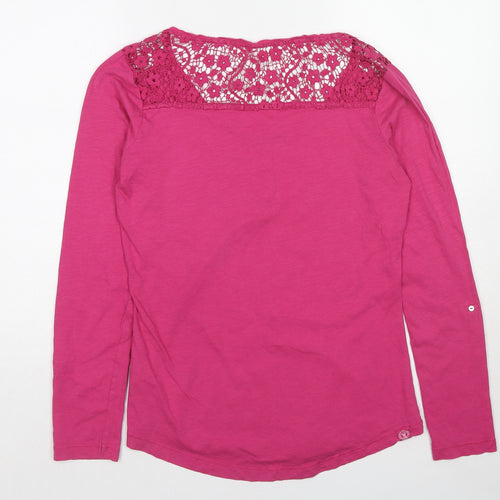 Fat Face Womens Pink Cotton Basic T-Shirt Size 12 Boat Neck - Lace Detail