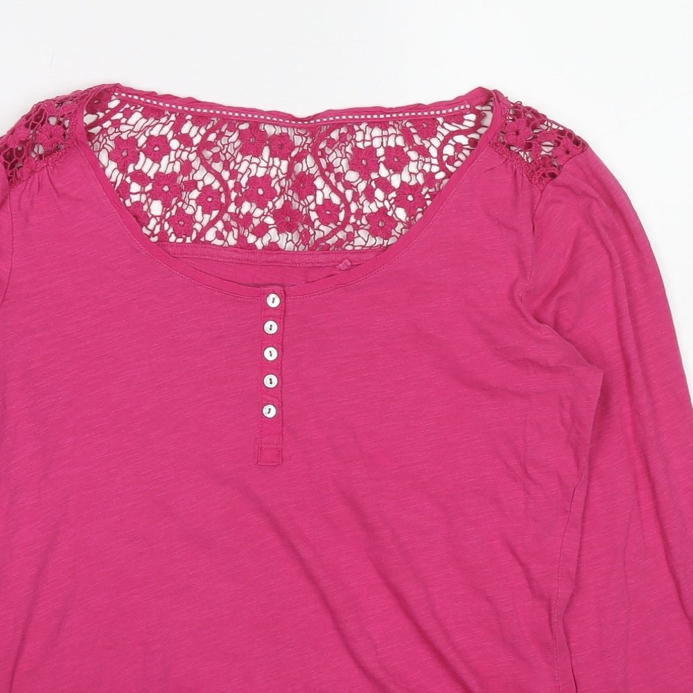 Fat Face Womens Pink Cotton Basic T-Shirt Size 12 Boat Neck - Lace Detail