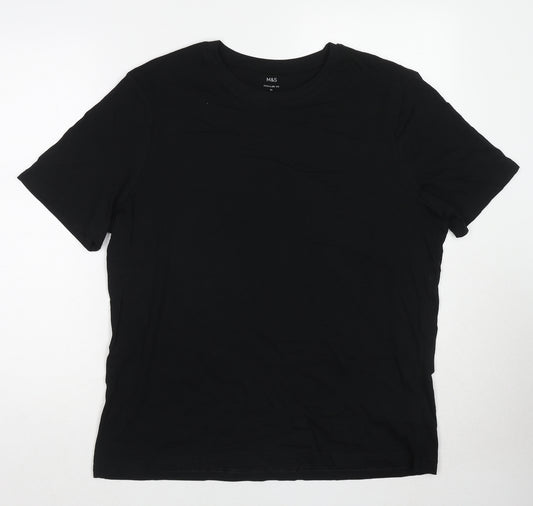 Marks and Spencer Mens Black Cotton T-Shirt Size M Round Neck