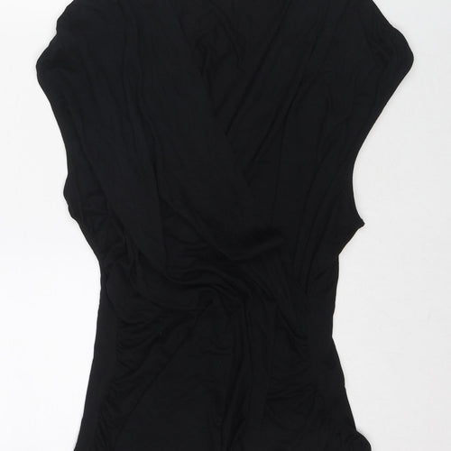 Marks and Spencer Womens Black Modal Basic T-Shirt Size 20 V-Neck - Wrap Front Detail