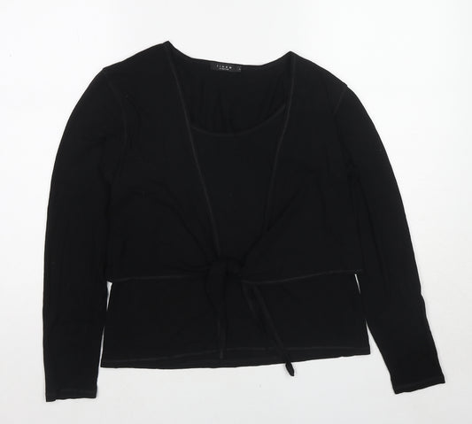 Linea Womens Black Viscose Basic Blouse Size L Scoop Neck - Mock Cardigan Top