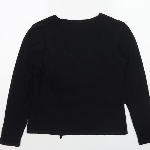 Linea Womens Black Viscose Basic Blouse Size L Scoop Neck - Mock Cardigan Top