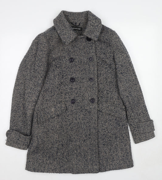 Warehouse Womens Grey Herringbone Overcoat Coat Size 10 Button