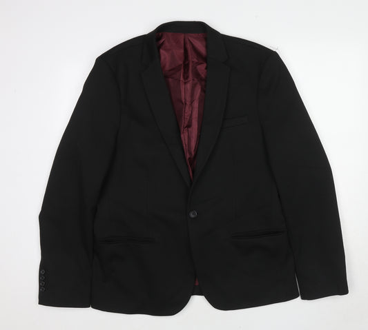River Island Mens Black Polyester Jacket Suit Jacket Size 44 Regular
