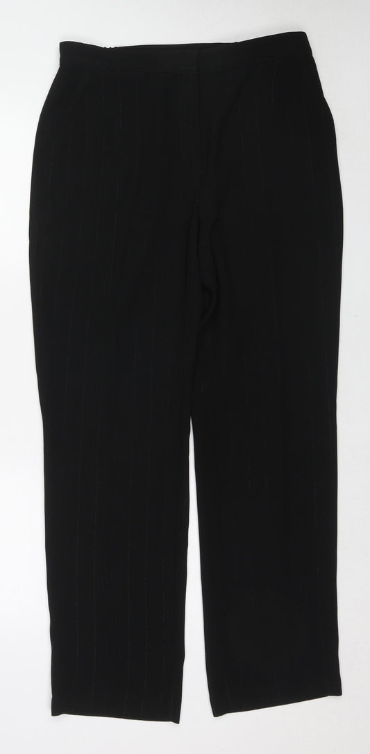 Marks and Spencer Womens Black Striped Polyester Trousers Size 14 Regular Zip
