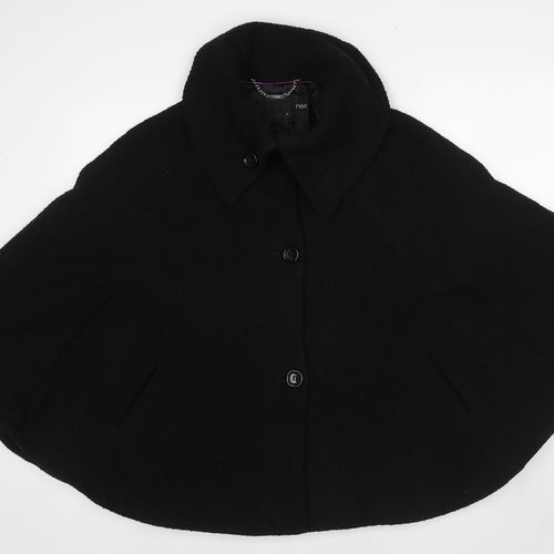 NEXT Womens Black Overcoat Coat Size 12 Button - Cape