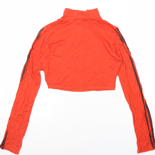 PRETTYLITTLETHING Womens Orange Viscose Cropped T-Shirt Size 8 Mock Neck