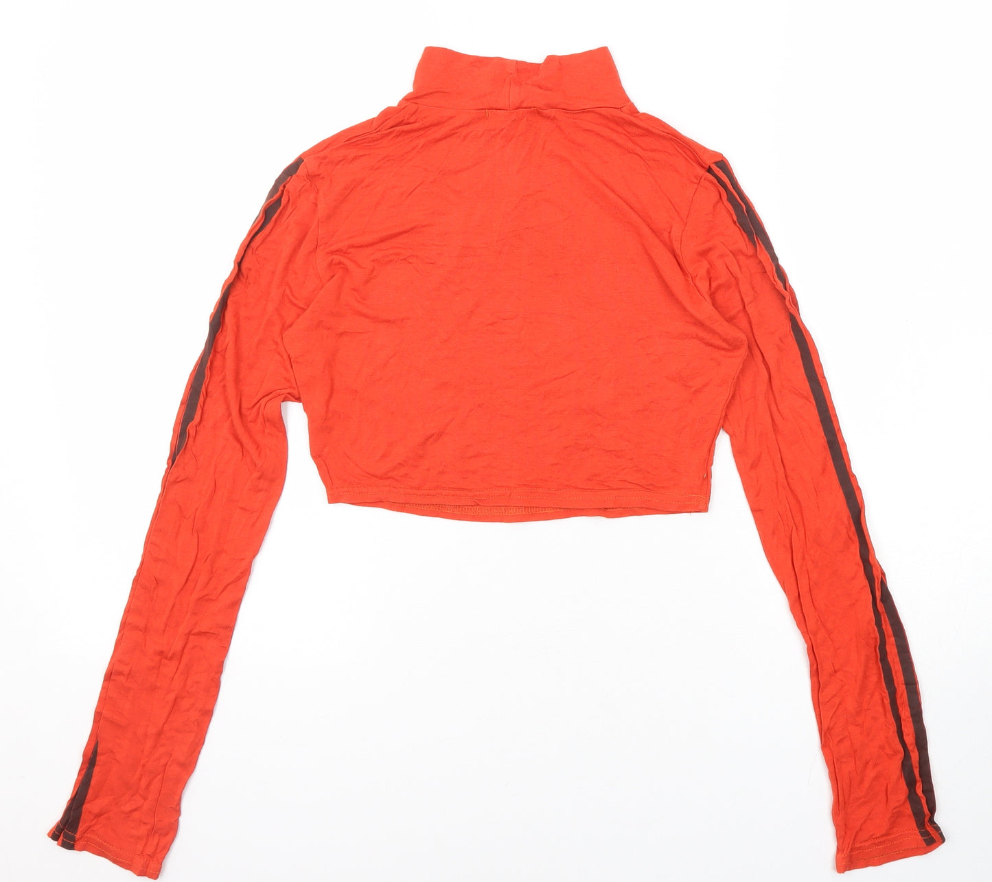 PRETTYLITTLETHING Womens Orange Viscose Cropped T-Shirt Size 8 Mock Neck