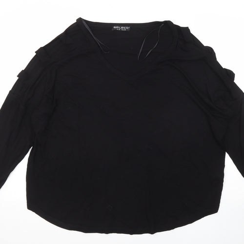 Select Womens Black Viscose Basic T-Shirt Size 18 V-Neck