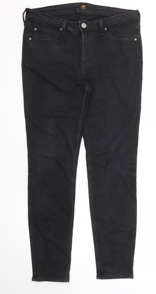Lee Mens Black Cotton Skinny Jeans Size 32 in L33 in Regular Zip