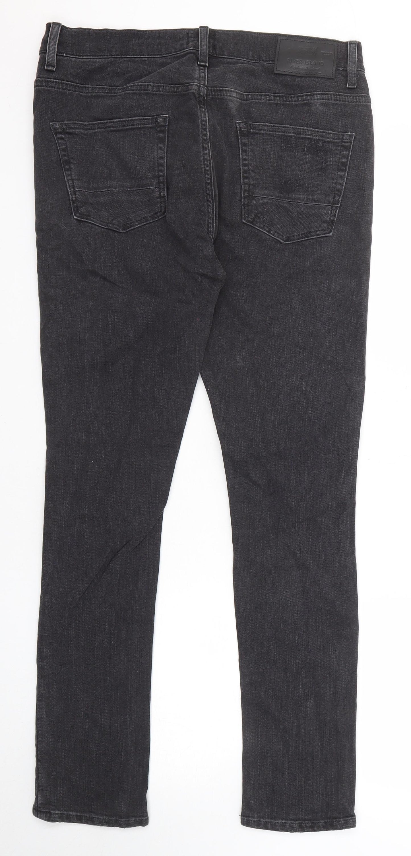 River Island Mens Black Cotton Skinny Jeans Size 30 in L30 in Regular Zip