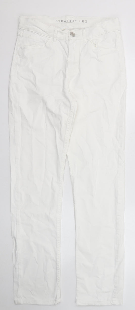 Marks and Spencer Womens White Cotton Straight Jeans Size 10 Regular Zip - Long Leg
