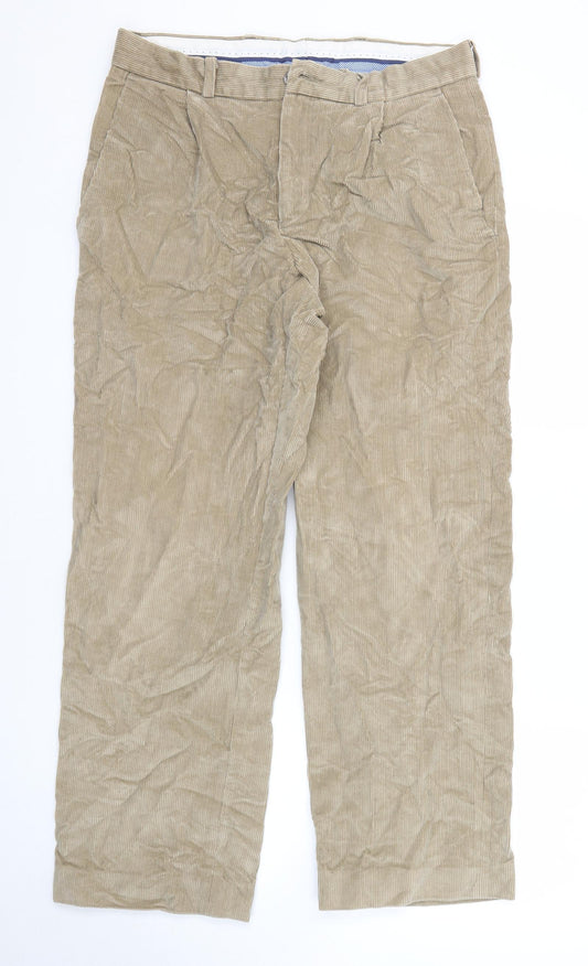Maine New England Mens Beige Cotton Trousers Size 32 in Regular Zip