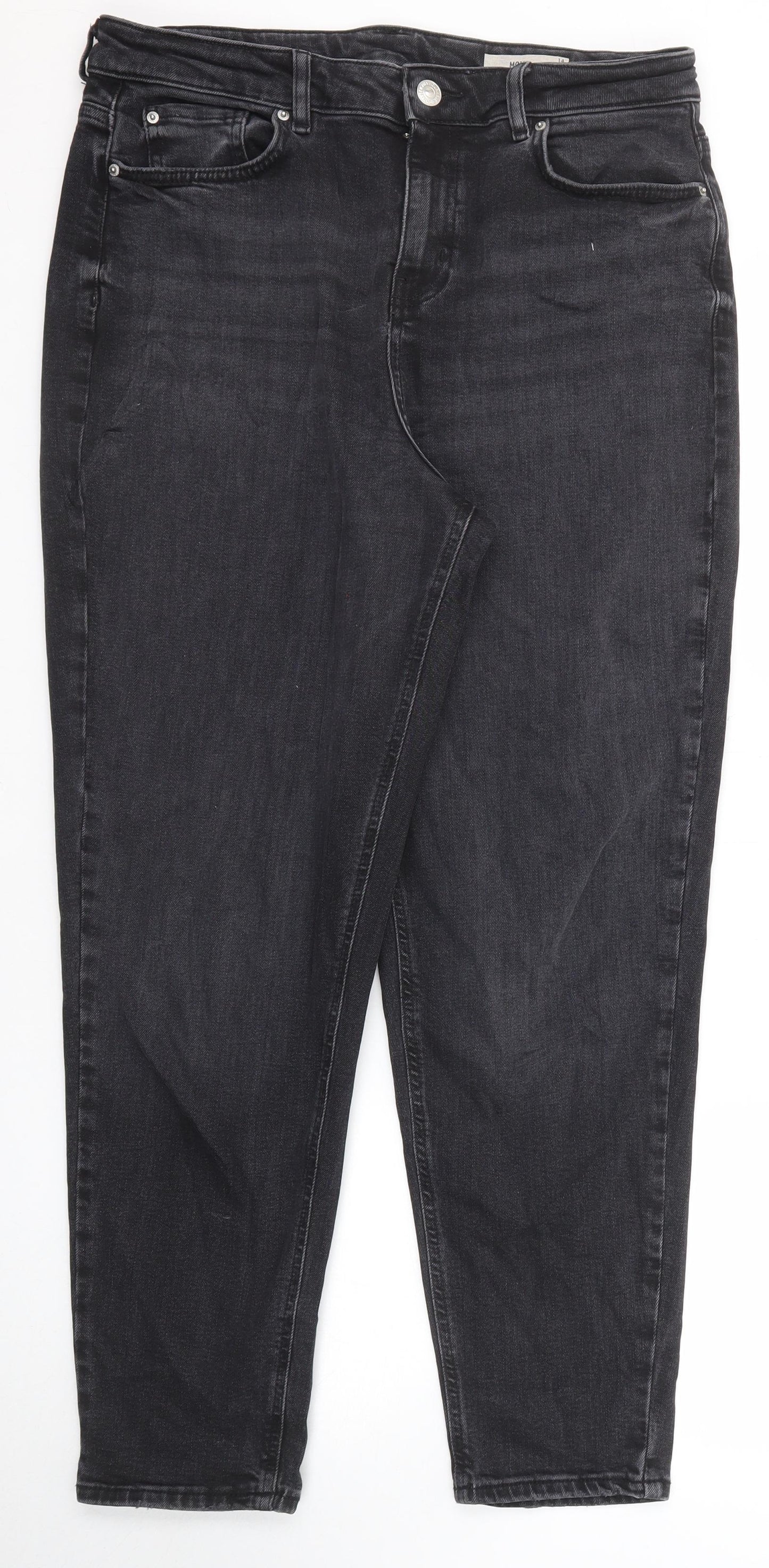 Marks and Spencer Womens Black Cotton Mom Jeans Size 14 Regular Zip - Long Leg