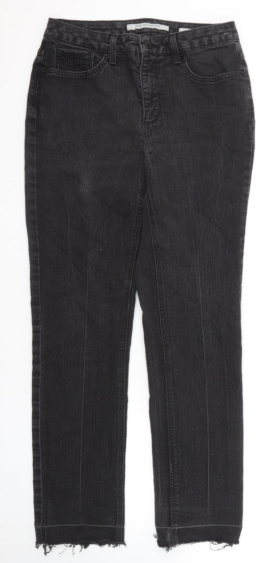 Jones New York Womens Black Cotton Straight Jeans Size 10 Regular Zip