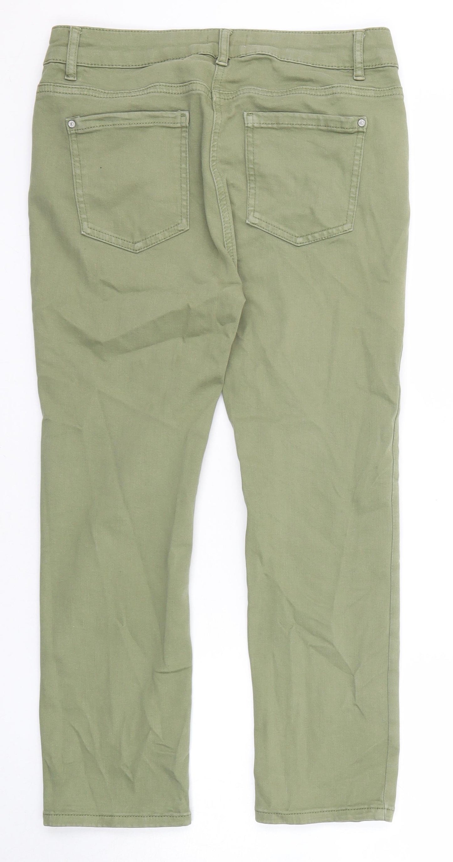 M&Co Womens Green Cotton Straight Jeans Size 8 Regular Zip