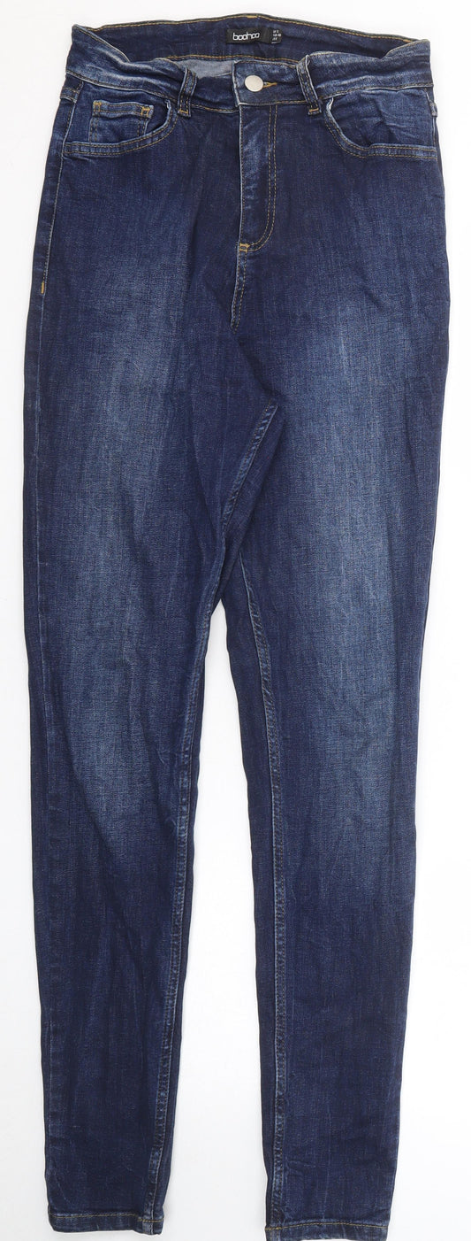 Boohoo Womens Blue Cotton Skinny Jeans Size 12 Regular Zip
