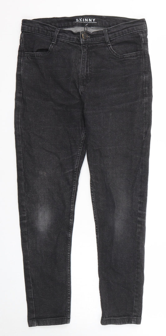 Marks and Spencer Womens Black Cotton Skinny Jeans Size 10 Regular Zip - Short Leg
