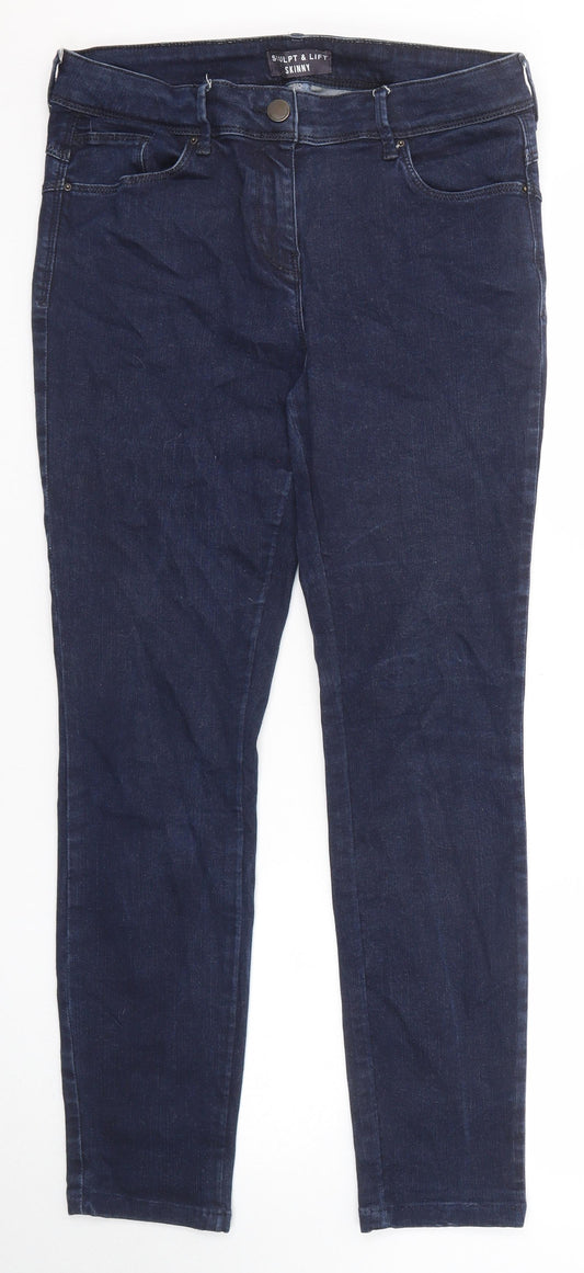 Marks and Spencer Womens Blue Cotton Skinny Jeans Size 14 Regular Zip - Sculpt & Lift