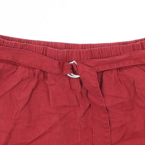 Zara Womens Red Lyocell Chino Shorts Size M Regular Zip