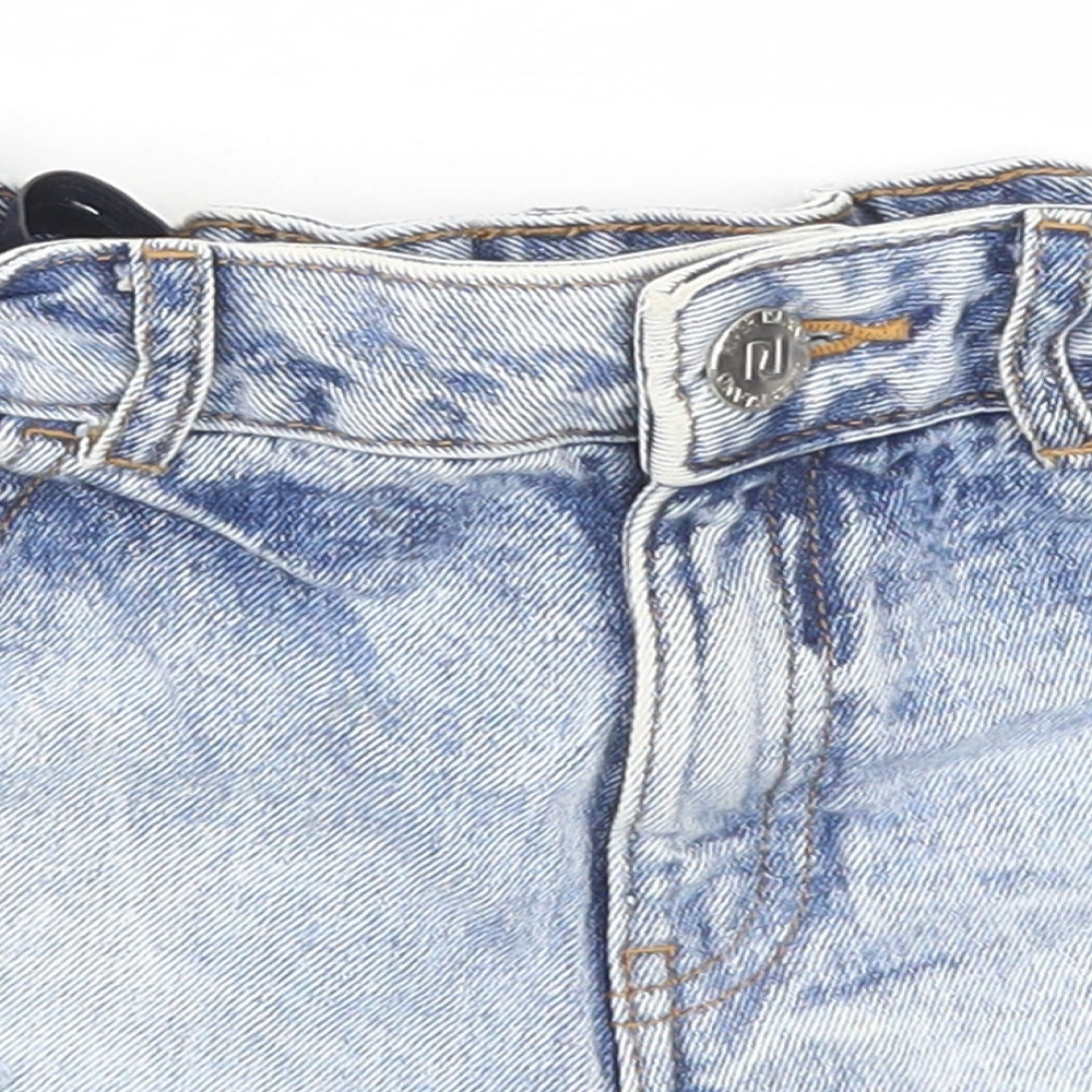 River Island Girls Blue Cotton Cut-Off Shorts Size 9-10 Years Regular Zip