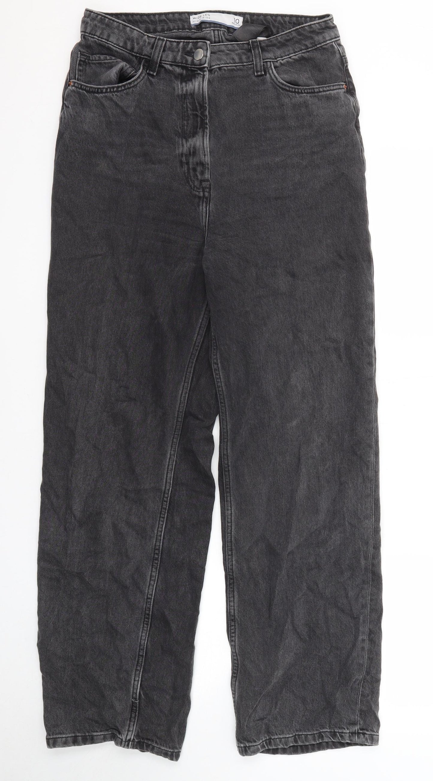 NEXT Womens Grey Cotton Wide-Leg Jeans Size 10 Regular Zip