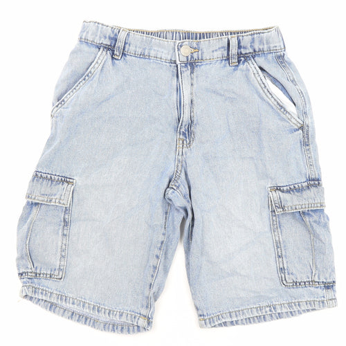 Zara Boys Blue Cotton Cargo Shorts Size 13-14 Years Regular Zip