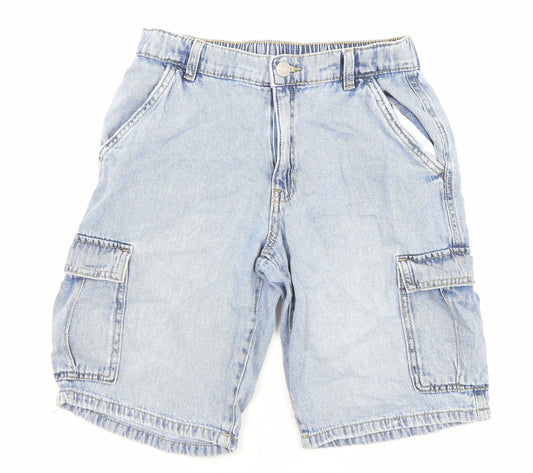 Zara Boys Blue Cotton Cargo Shorts Size 13-14 Years Regular Zip