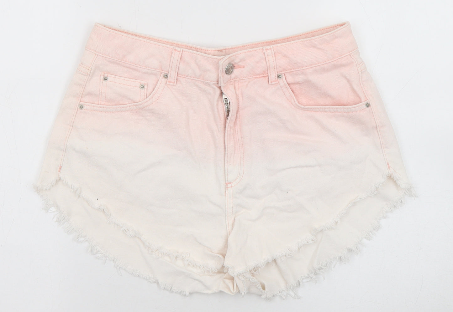 Topshop Womens Pink Cotton Cut-Off Shorts Size 12 Regular Zip
