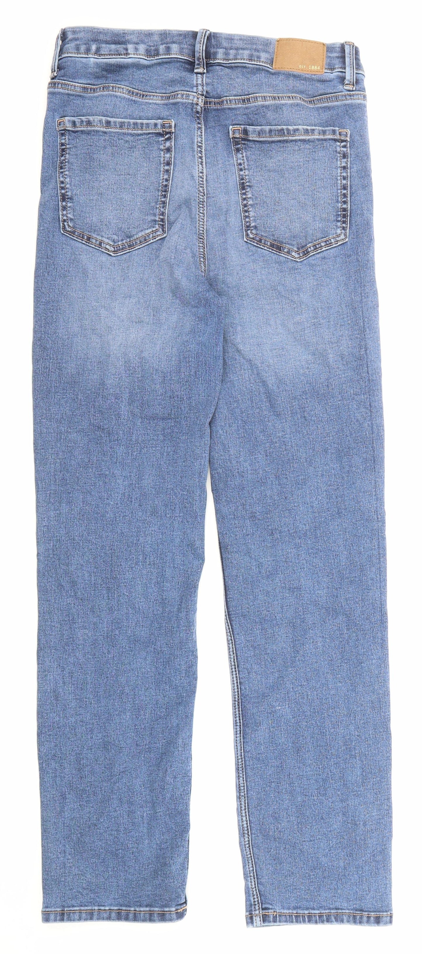 Marks and Spencer Womens Blue Cotton Straight Jeans Size 10 Regular Zip - Short Leg