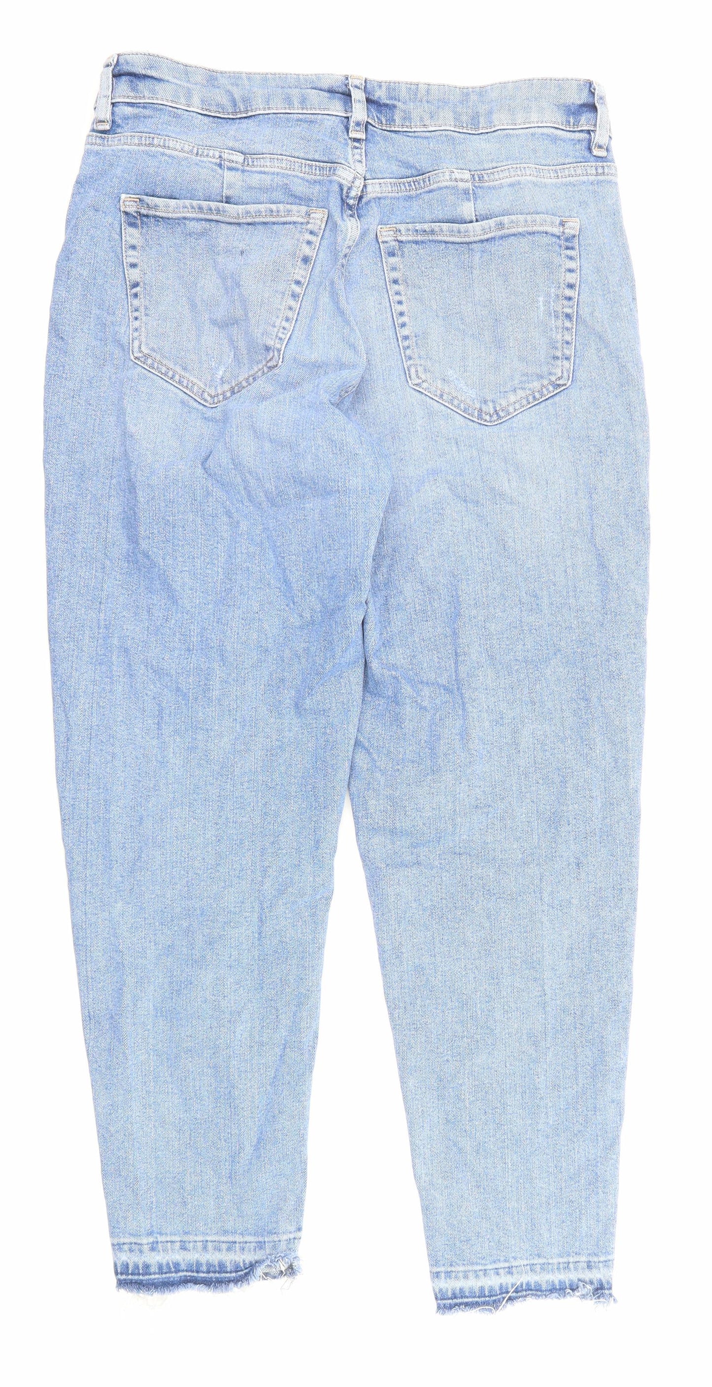 Marks and Spencer Womens Blue Cotton Mom Jeans Size 12 Regular Zip