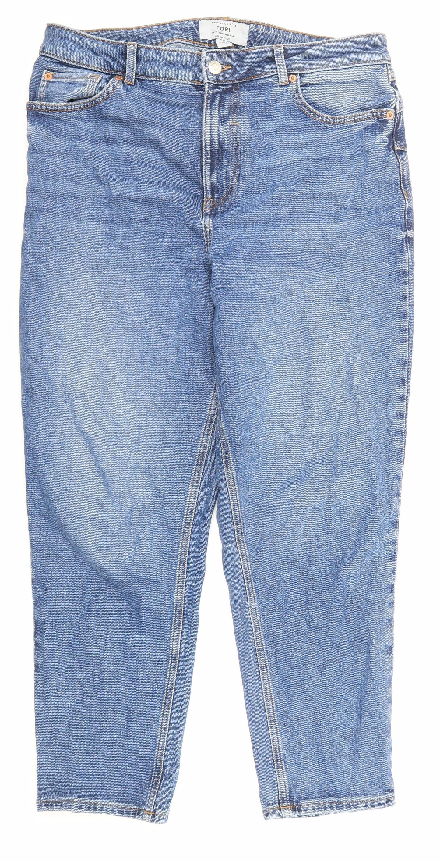New Look Womens Blue Cotton Mom Jeans Size 14 Regular Zip