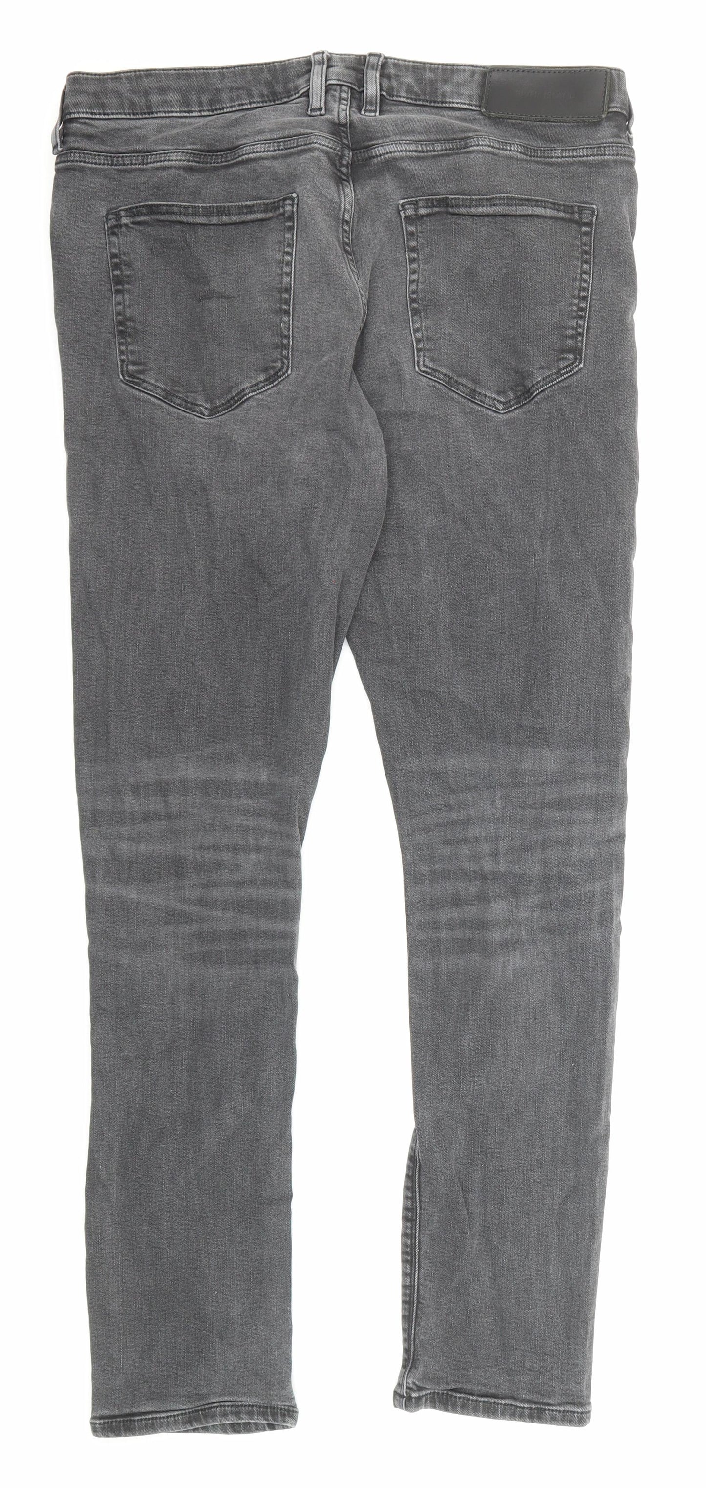 River Island Mens Grey Cotton Skinny Jeans Size 34 in L32 in Regular Zip