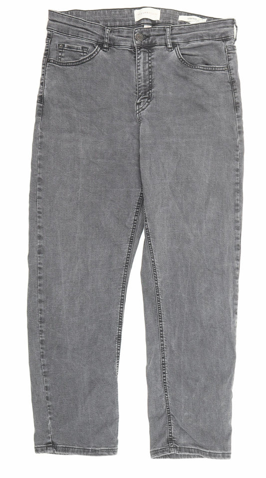 Per Una Womens Grey Cotton Straight Jeans Size 14 Regular Zip