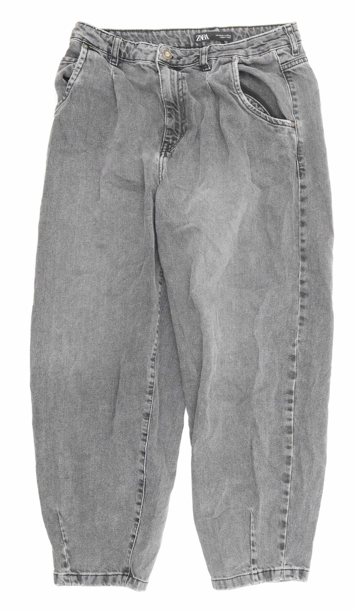 Zara Womens Grey Cotton Mom Jeans Size 12 Regular Zip