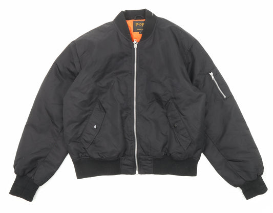 POP Mens Black Bomber Jacket Jacket Size XL Zip
