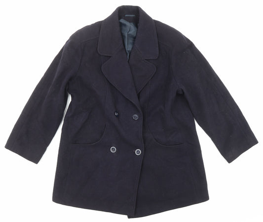 Anthony Shaw Womens Blue Pea Coat Coat Size 14 Button