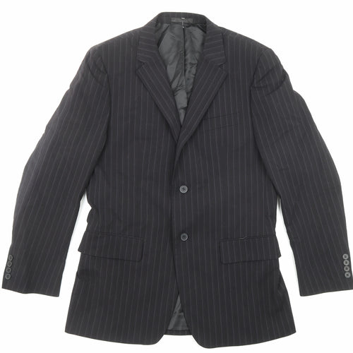 Butler & Webb Mens Black Striped Polyester Jacket Suit Jacket Size 38 Regular