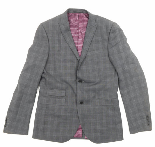 NEXT Mens Grey Plaid Polyester Jacket Suit Jacket Size 40 Regular