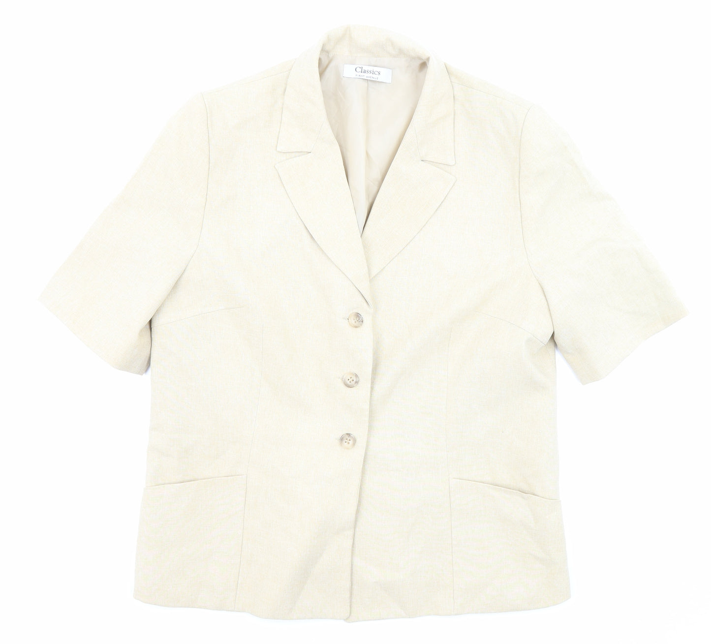 Classics Womens Beige Polyester Jacket Blazer Size 12 Button