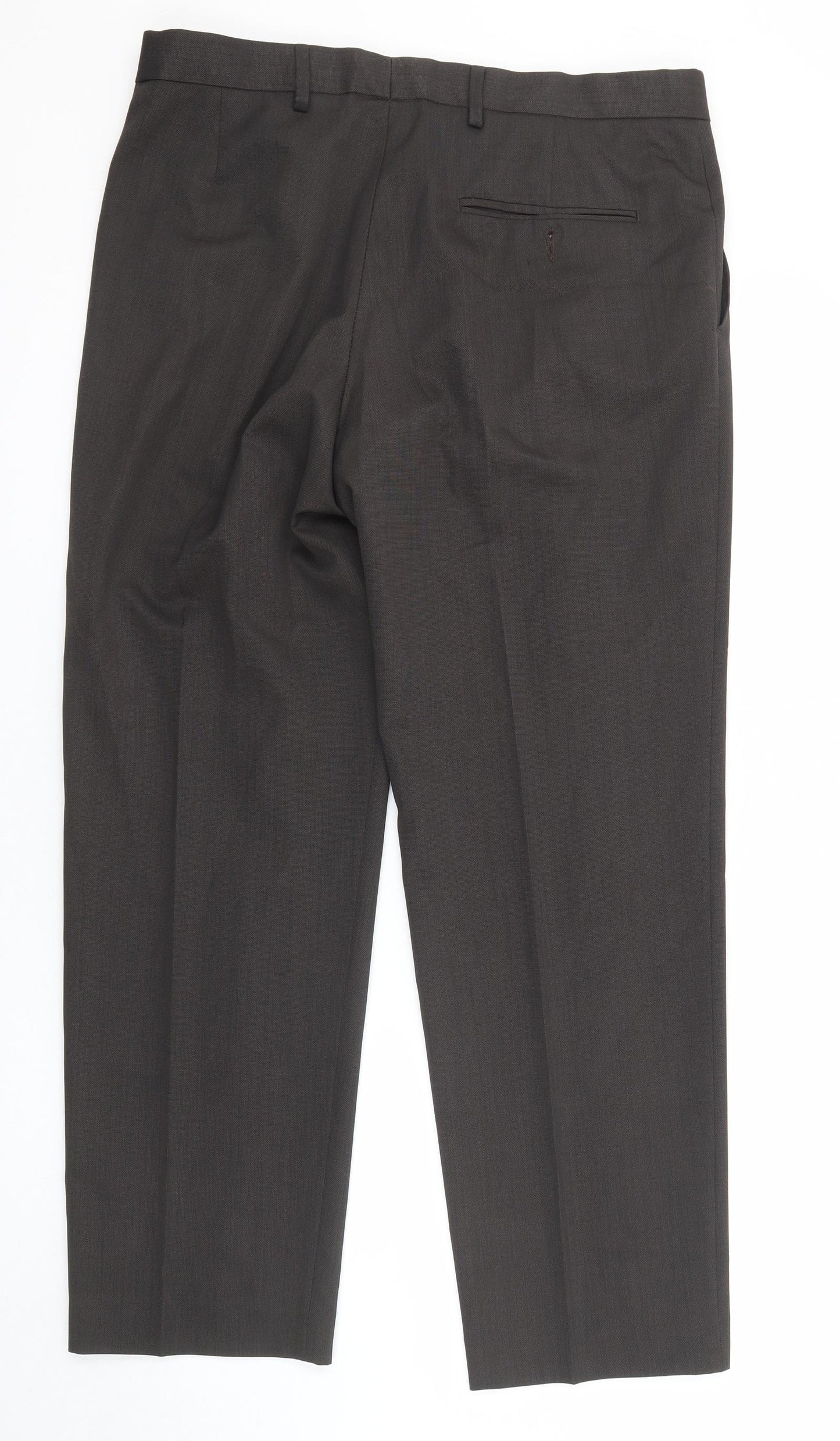 Marks and Spencer Mens Brown Polyester Dress Pants Trousers Size 34 in L29 in Regular Zip