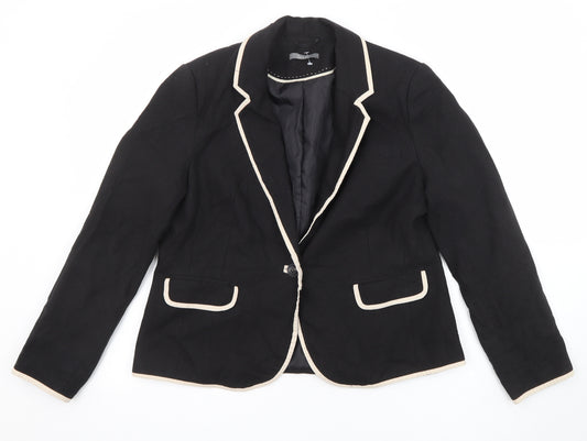 South Womens Black Jacket Blazer Size 16 Button - Contrasting Trim