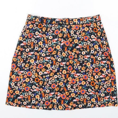 Dorothy Perkins Womens Multicoloured Floral Cotton A-Line Skirt Size 14 Zip